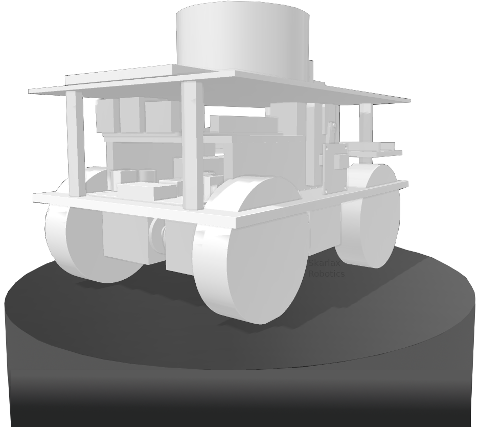 Ein Roboter der auf einer S&auml;ule steht.